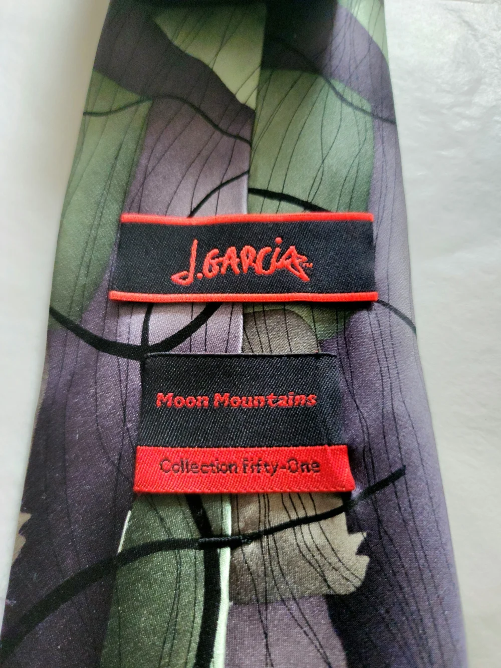 J. Garcia Moon Mountains Silk Tie Collection Fifty-One Green Gray